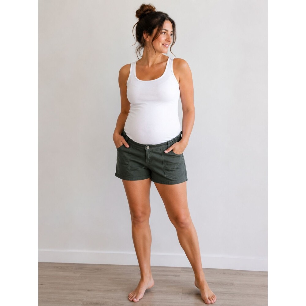 Motherhood Maternity Olive Green Utility Cargo Shorts Women's Large Stretch